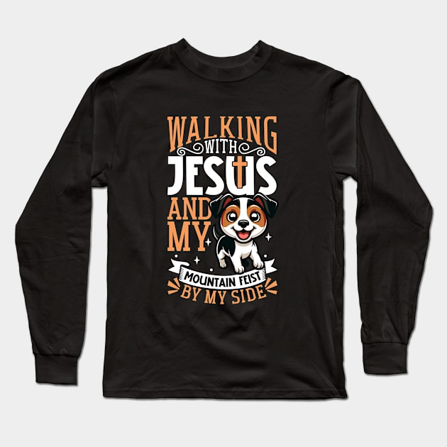 Jesus and dog - Mountain Treeing Feist Long Sleeve T-Shirt by Modern Medieval Design